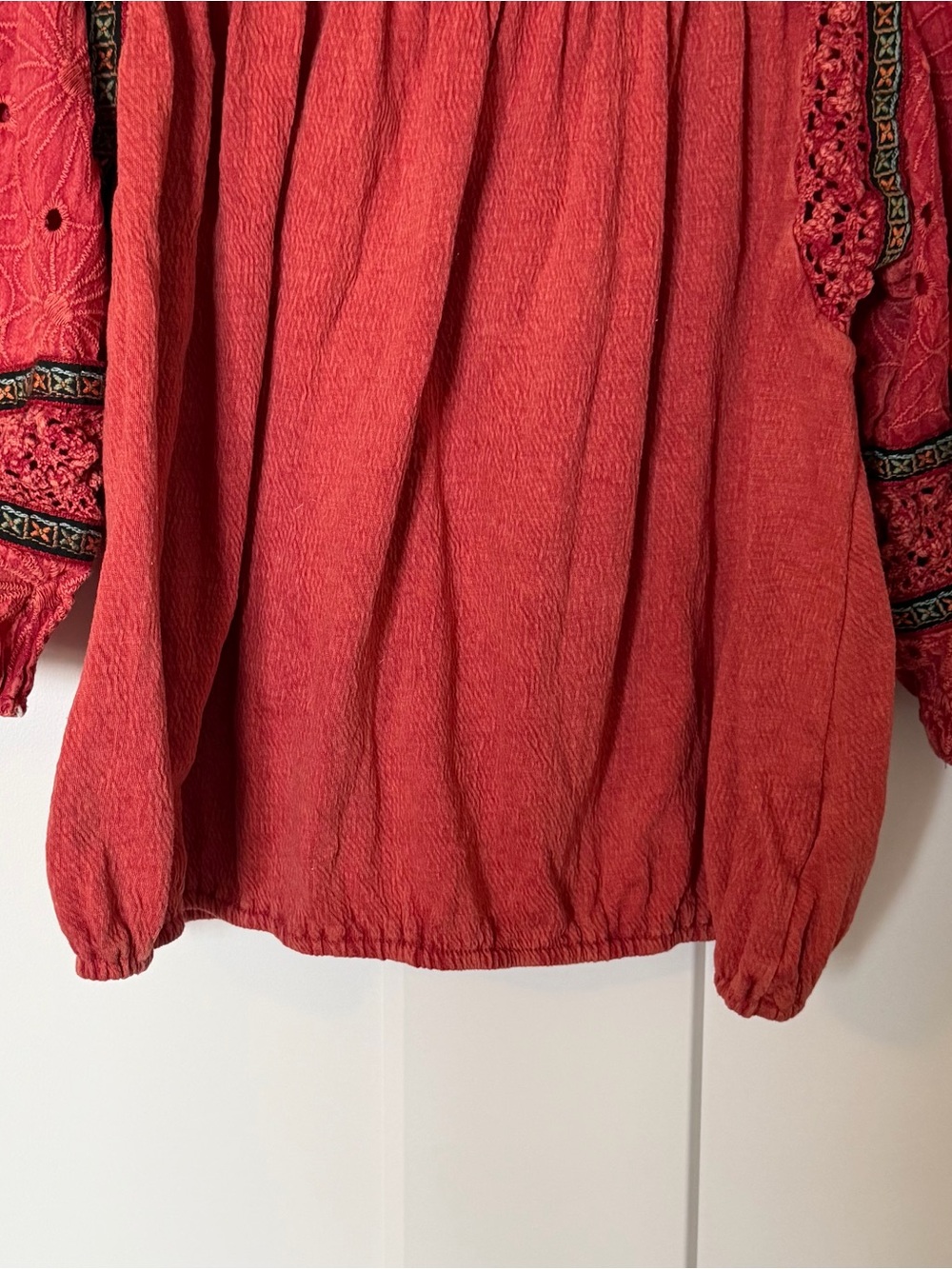 Gimmicks Women’s Pink Red Boho Peasant Top Square Neck 3/4 Sleeve Small - Picture 4 of 9